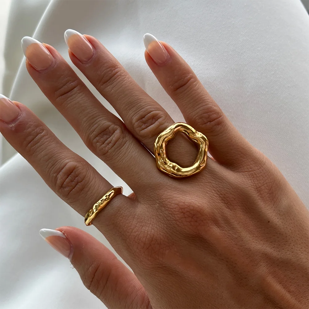 Gold stainless steel open-form irregular band, trendy contemporary design