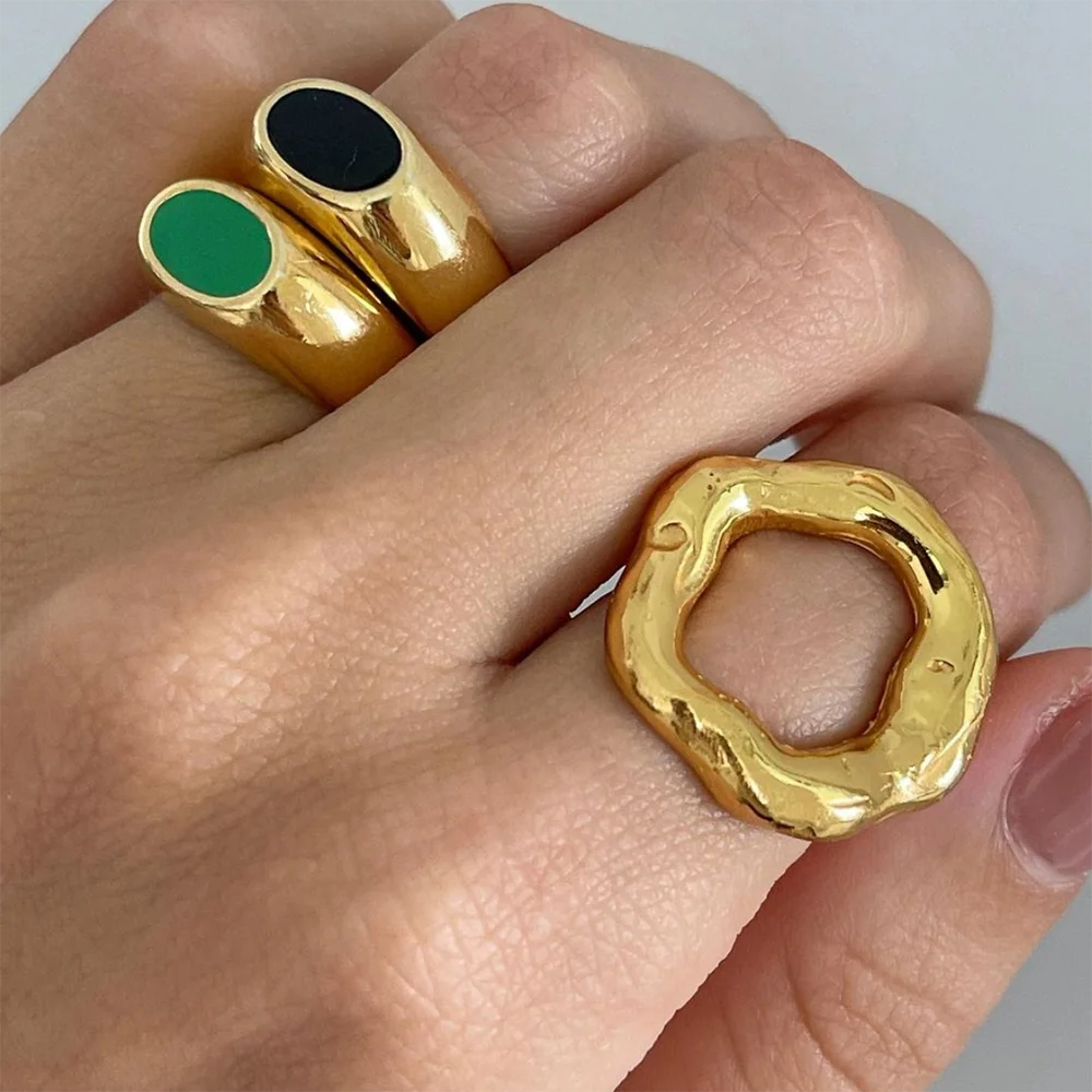 Gold stainless steel open-form irregular band, trendy contemporary design