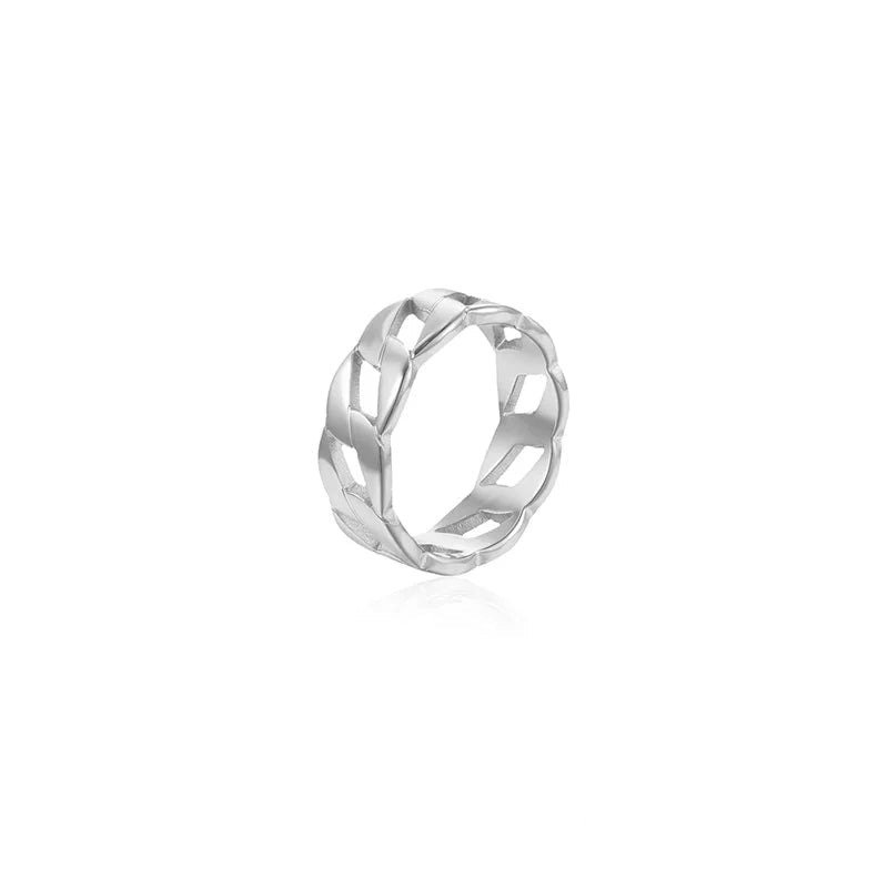 Silver stainless steel geometric band, 2mm width, minimalist design