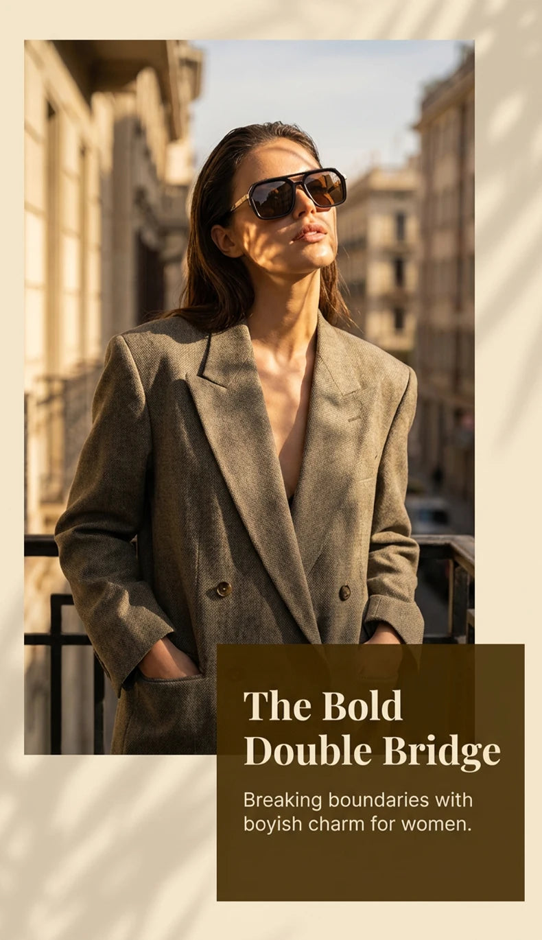 Eclipse sunglasses styled on model showing square silhouette