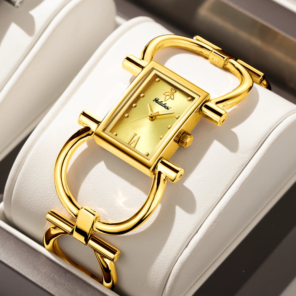  Gold case with gold dial, ion-plated link bracelet, numberless face