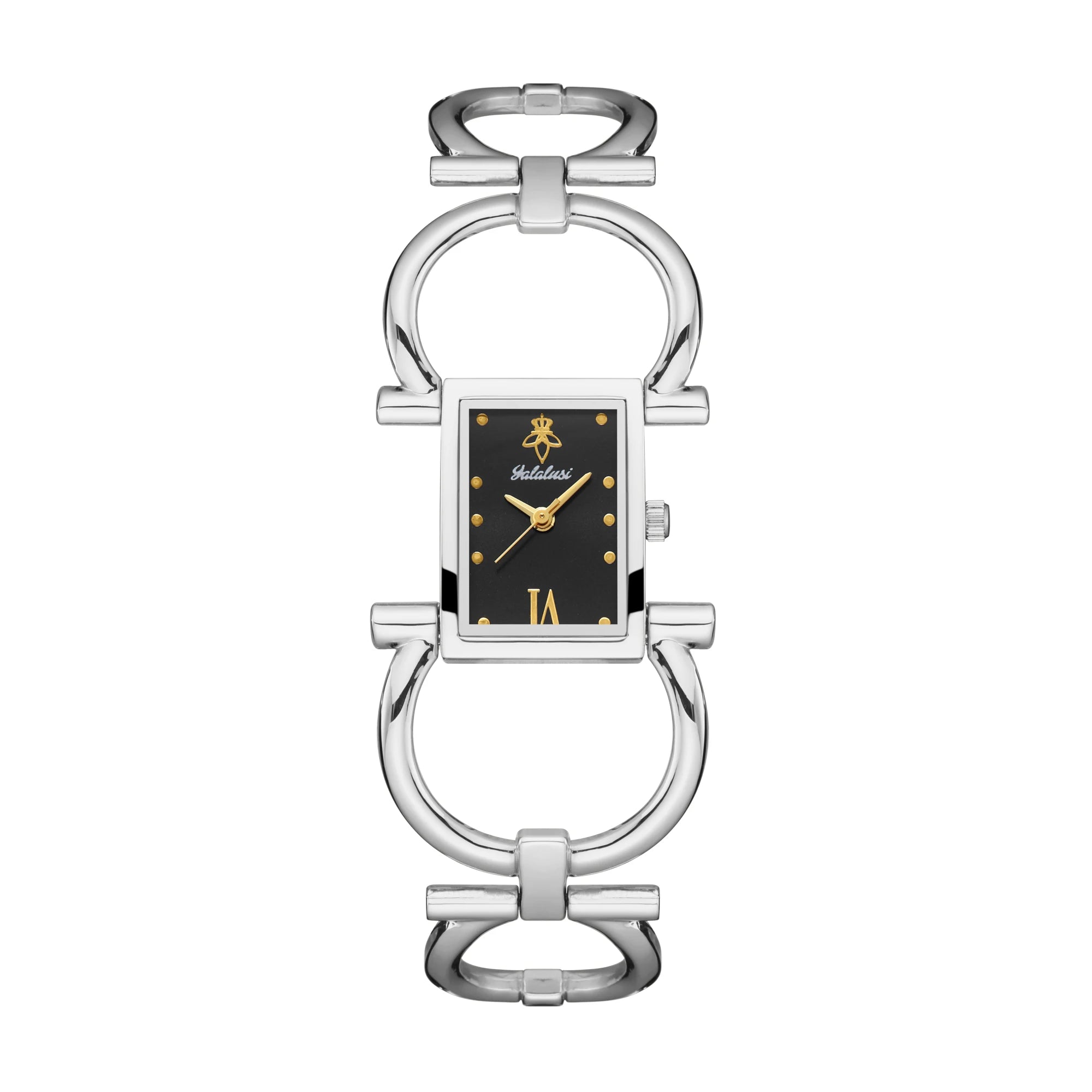  Gold case with silver dial, ion-plated link bracelet, numberless face
