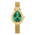 Golden case with golden dial, minimalist numberless face, hook buckle clasp