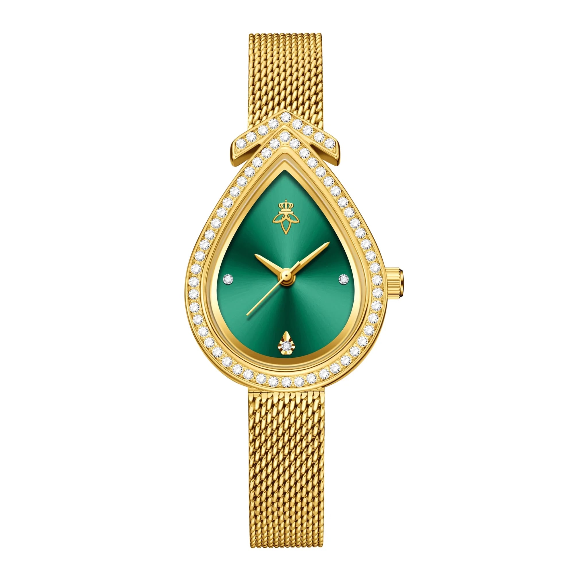 Golden case with golden dial, minimalist numberless face, hook buckle clasp