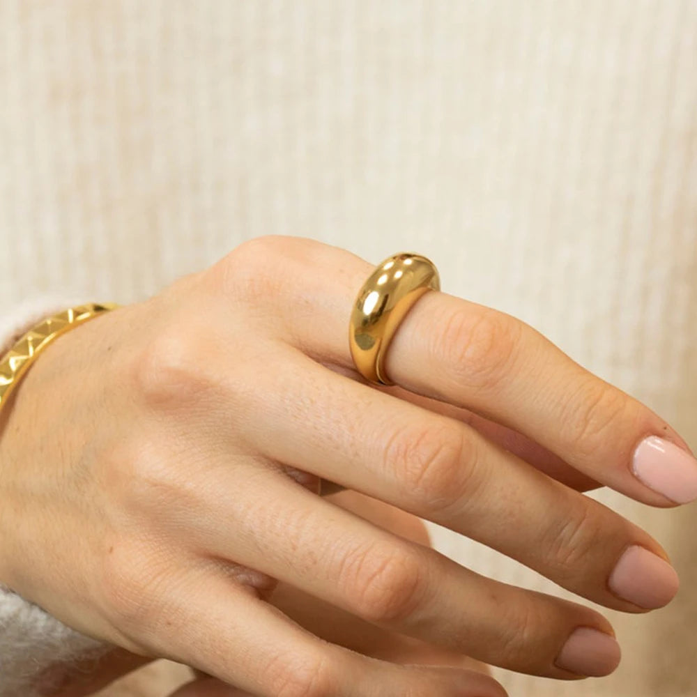 Gold stainless steel slim geometric band, 2mm width, minimalist design