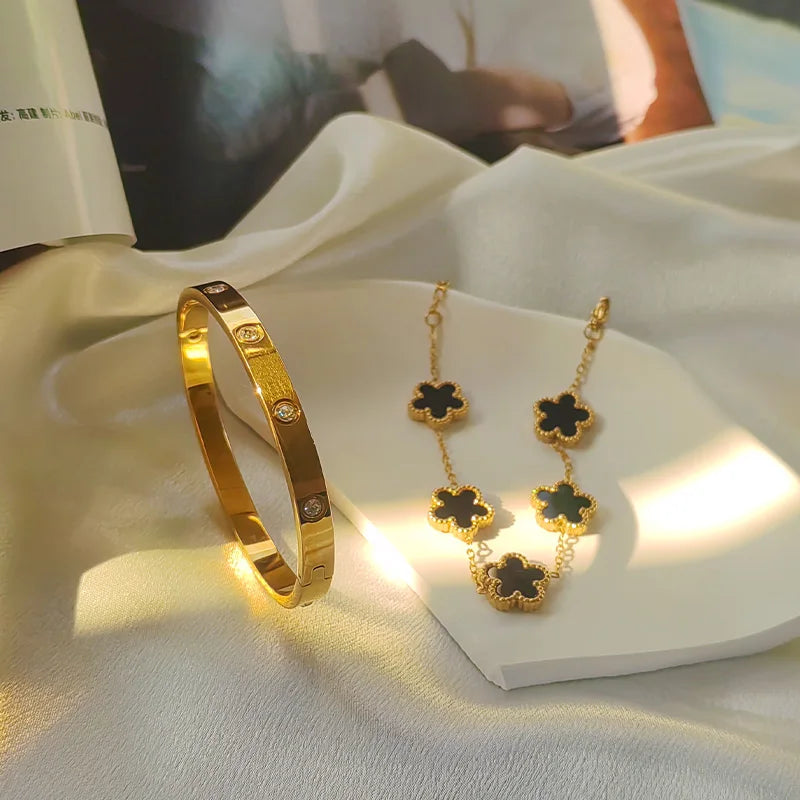 Gold plated botanical cuff bracelet