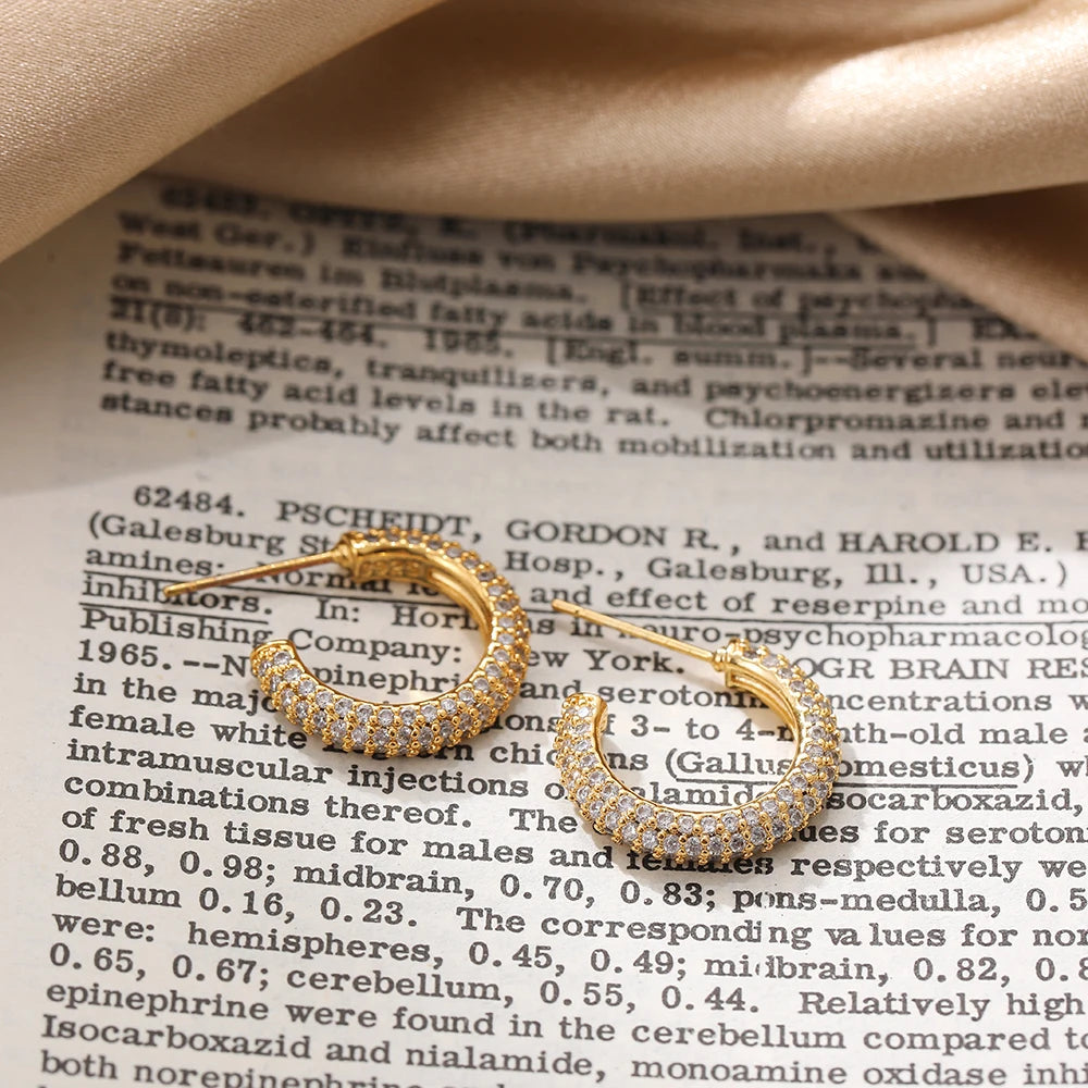 Zirconia round hoop earring in 18k gold