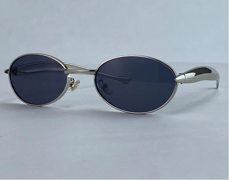 "Soleil oval sunglasses in silver and gray gradient lenses