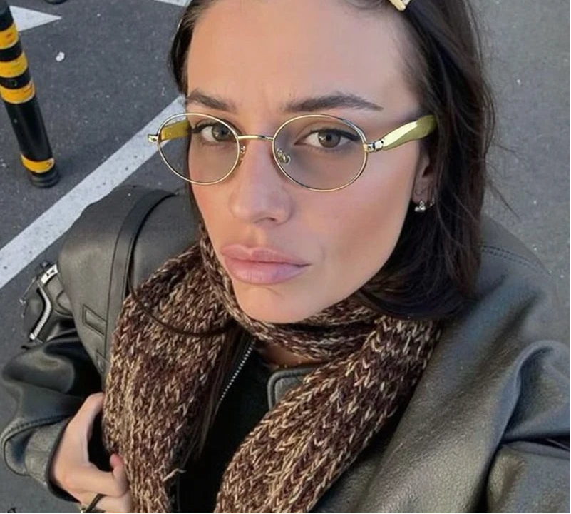 Soleil sunglasses styled on model showing oval frame silhouette