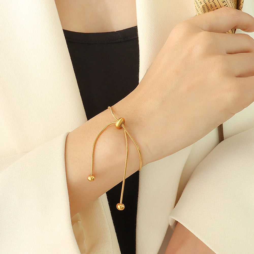Round link stainless steel bracelet on wrist