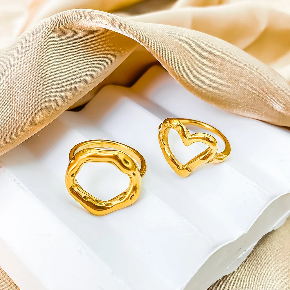Gold stainless steel wide geometric band, minimalist statement design