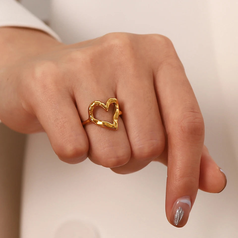 Gold stainless steel wide geometric band, minimalist statement design