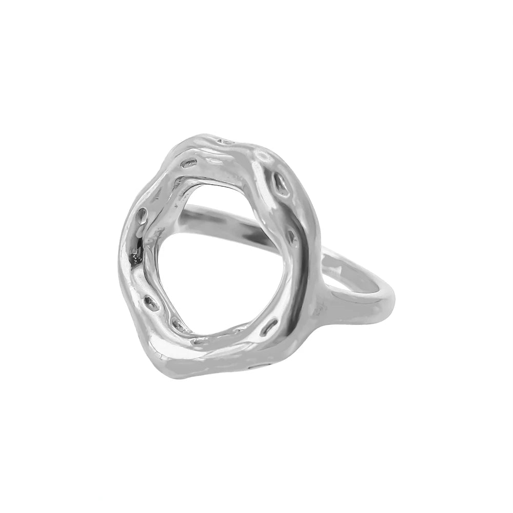 Silver stainless steel wide geometric band, minimalist statement design