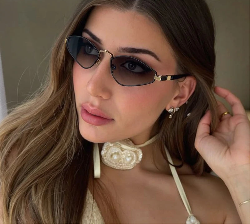 "Valkyrie sunglasses styled on model showing unique special-shaped frame